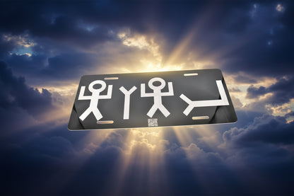 Pictographic Hebrew YHWH license plate laser engraved on black aluminum