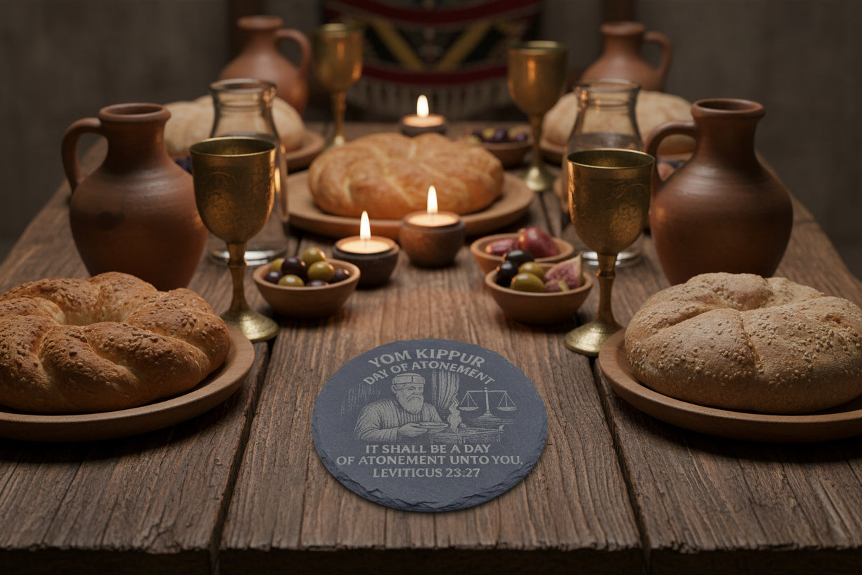 Yom Kippur Day of Atonement slate coaster with Leviticus 23 scripture
