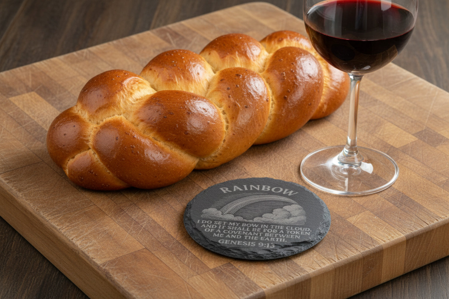 round rainbow covenant slate coaster 