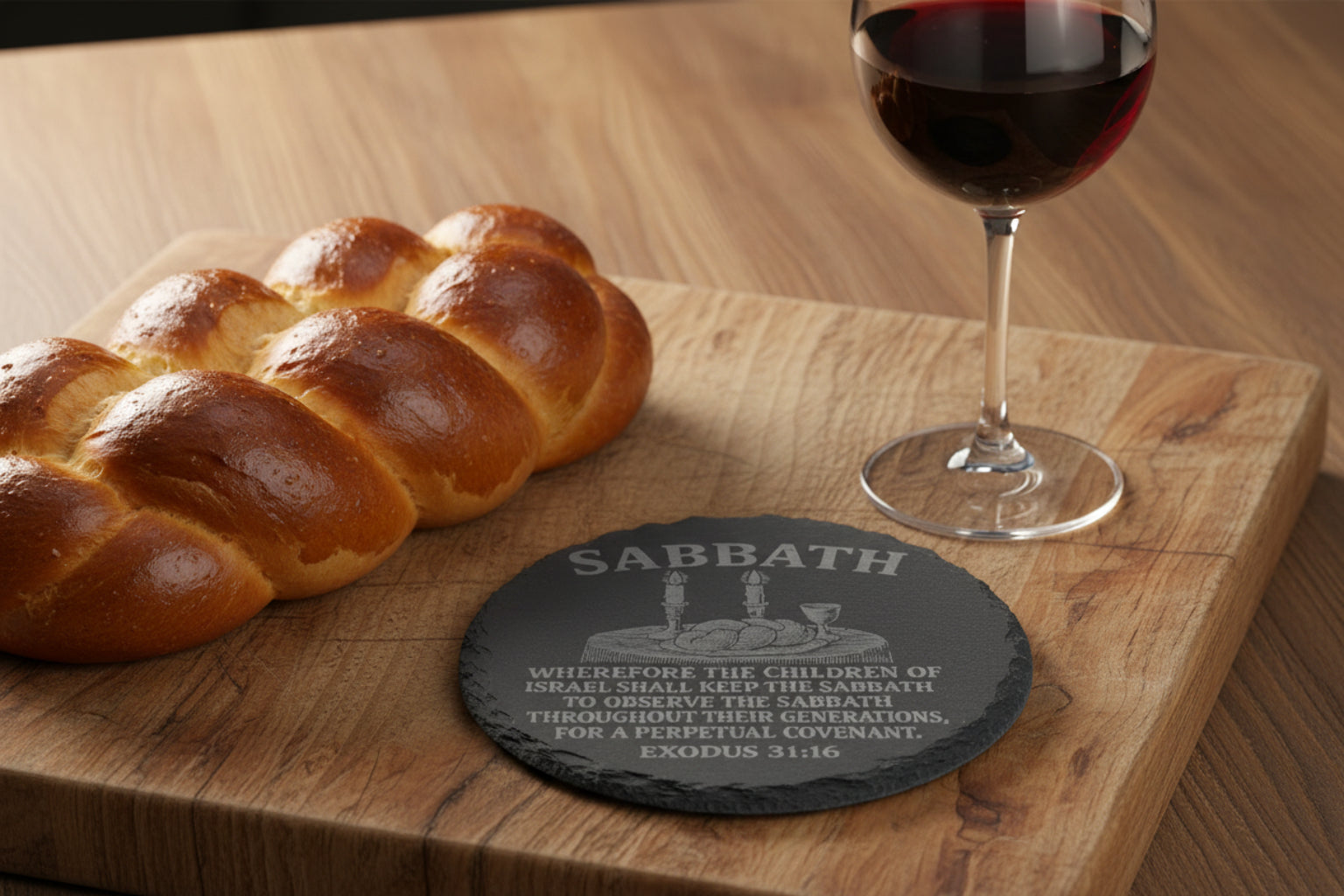 round sabbath covenant slate coaster 