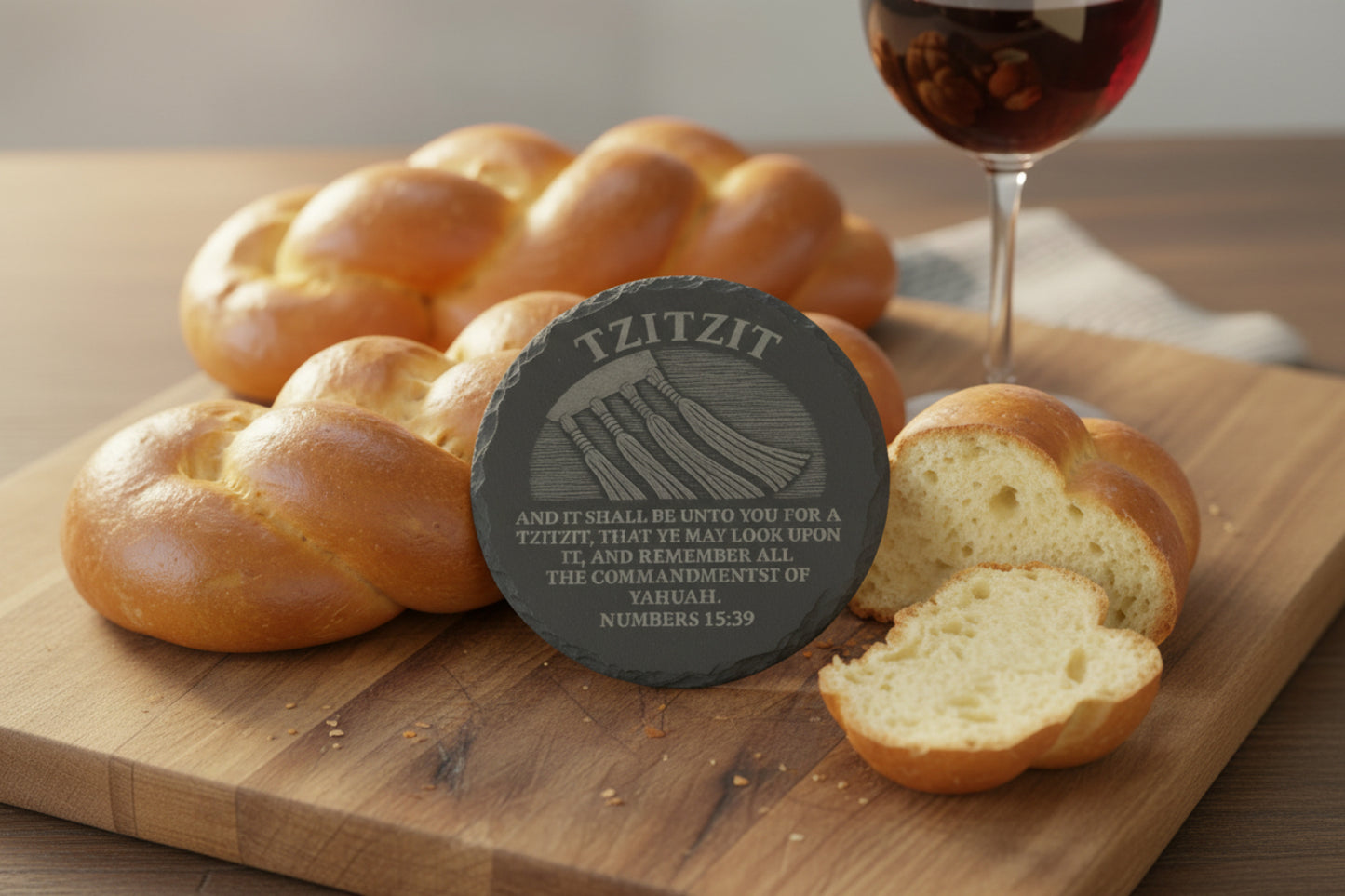 round tzitzit covenant slate coaster 