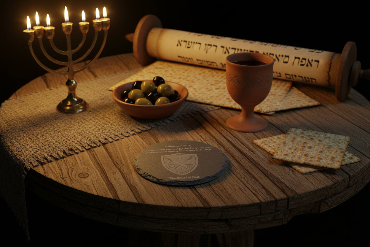 Round Full Armor shield of faith slate coaster