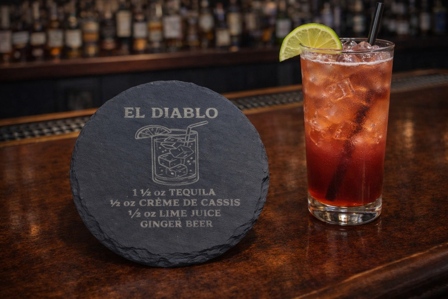 Engraved slate El Diablo tequila coaster