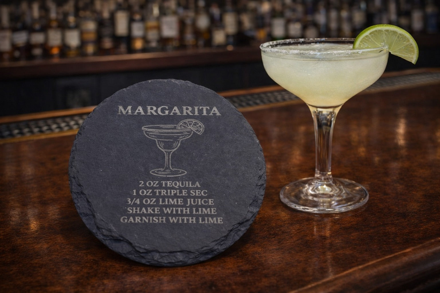 Engraved slate Margarita tequila coaster
