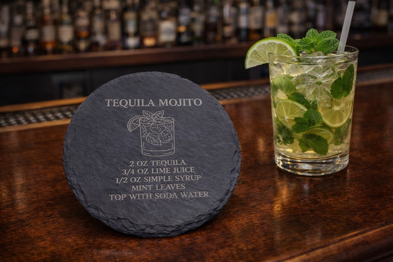 Engraved slate Mojito tequila coaster