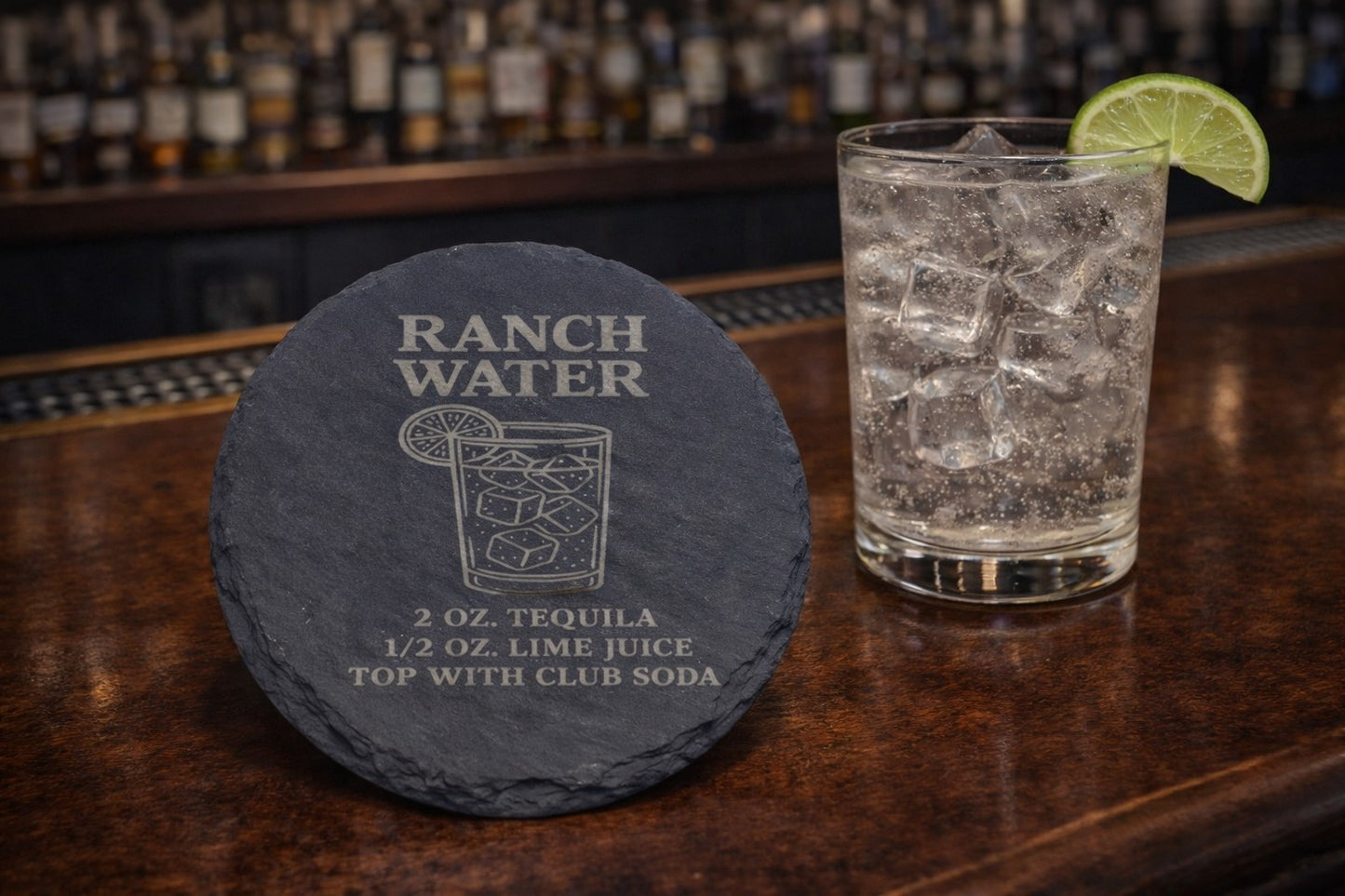 Engraved slate Ranch Water tequila coaster