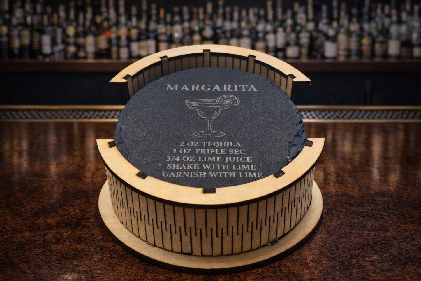 Round slate tequila recipe coaster set of six