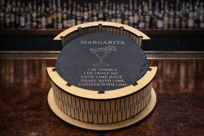 Round slate tequila recipe coaster set of six