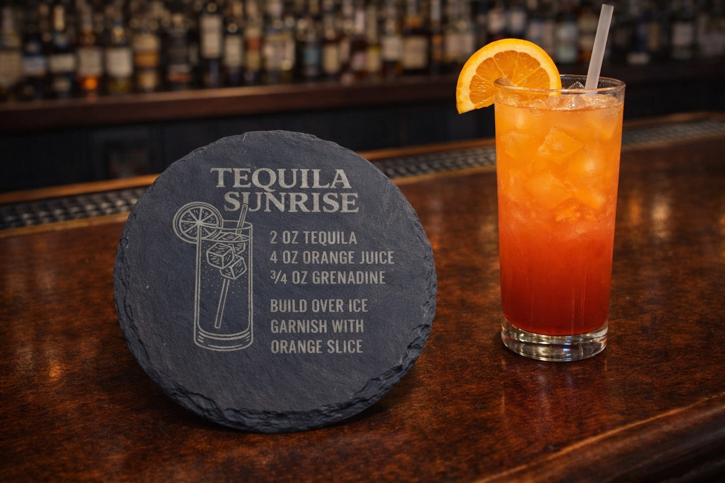 Engraved slate Tequila Sunrise tequila coaster