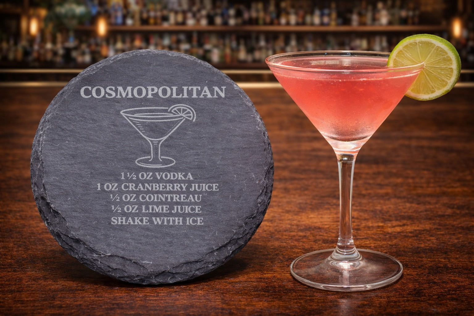 Engraved slate Cosmopolitan vodka coaster