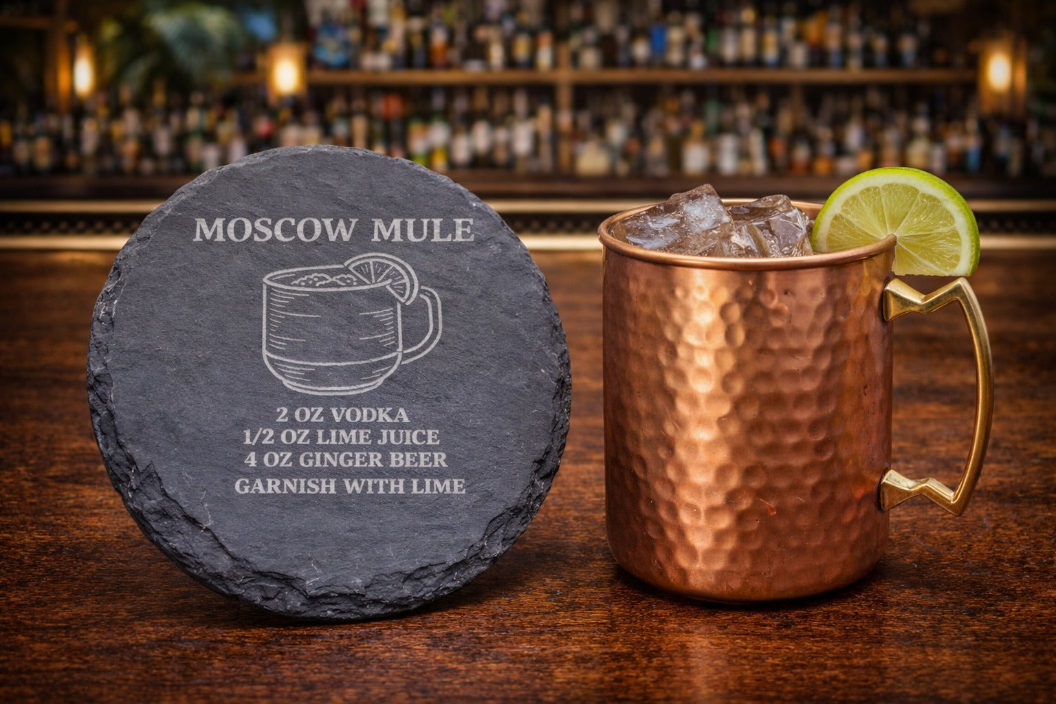 Engraved slate Moscow Mule vodka coaster