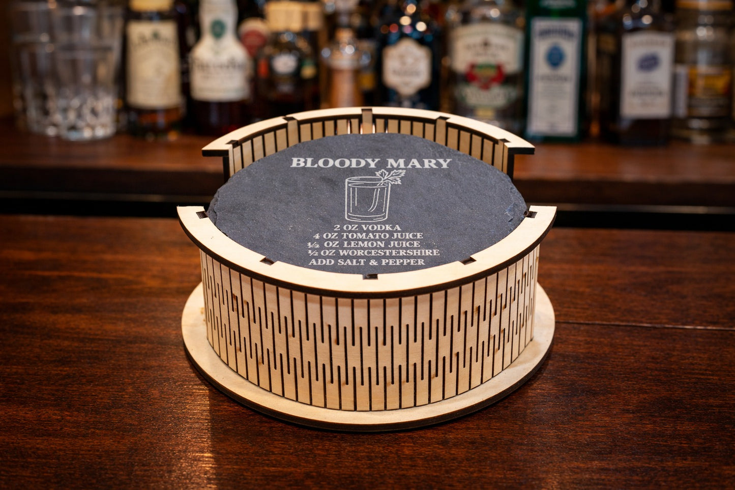 Round slate cocktail coaster gift set