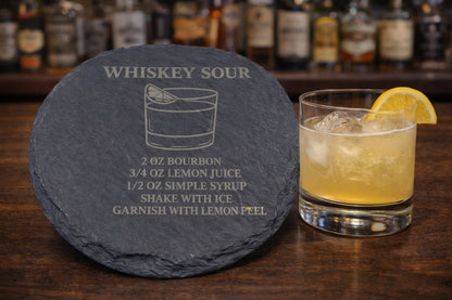 Engraved slate Whiskey Sour whiskey coaster