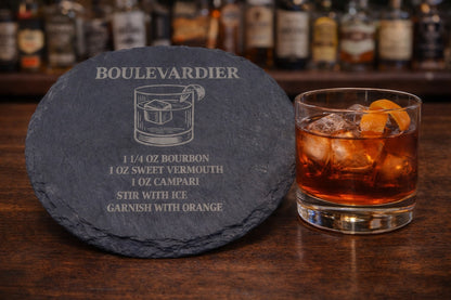 Engraved slate Boulevardier whiskey coaster