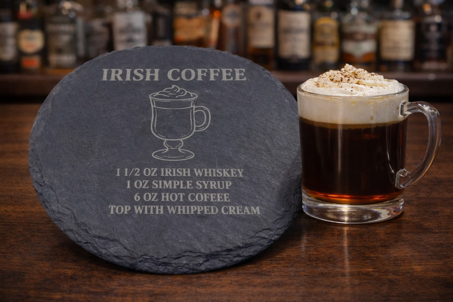 Engraved slate Irish Cream whiskey coaster