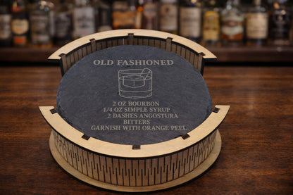 Round slate cocktail coaster gift set