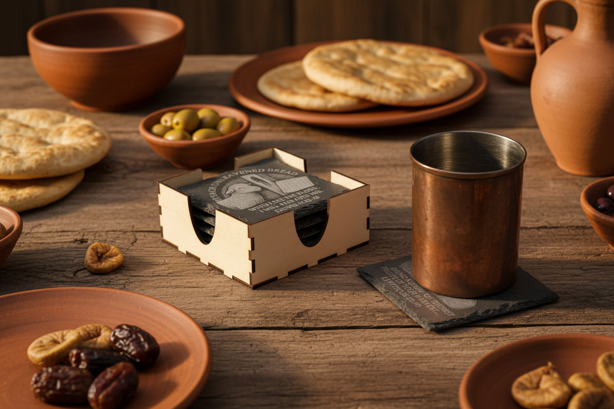 round biblical feast  slate coaster gift set