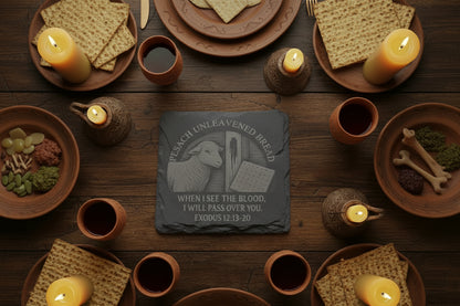 Pesach Unleavened Bread slate coaster with Exodus 12 scripture
