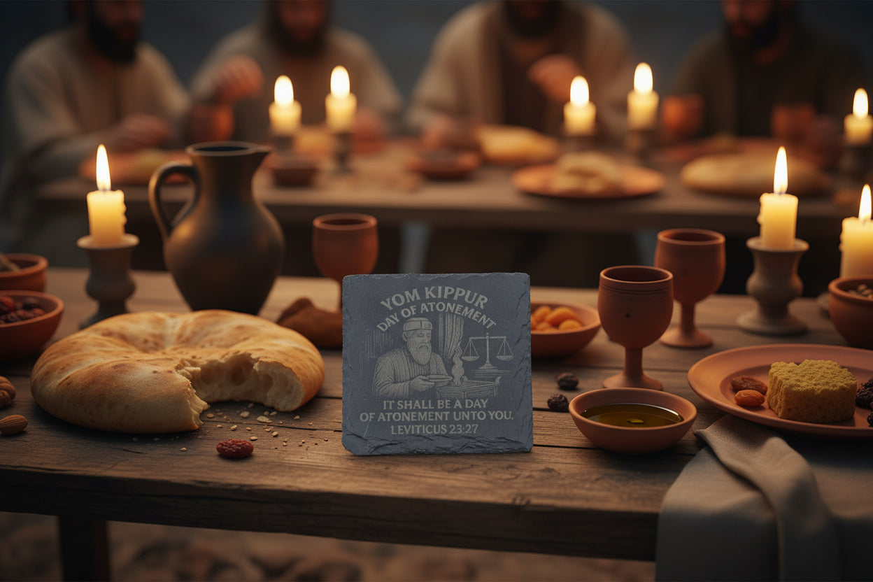 Yom Kippur Day of Atonement slate coaster with Leviticus 23 scripture
