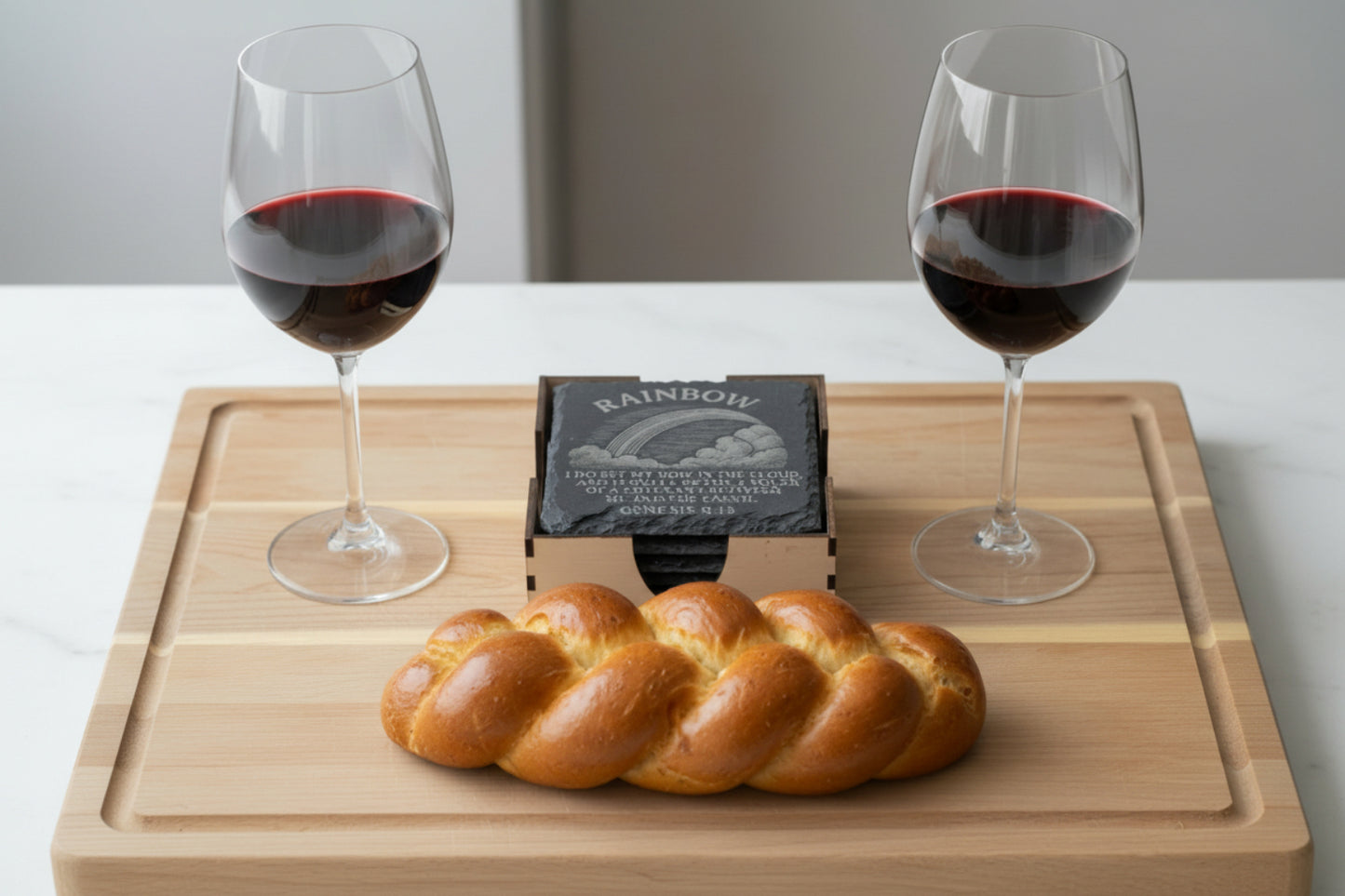 square covenant slate coaster gift set with laser-cut holder