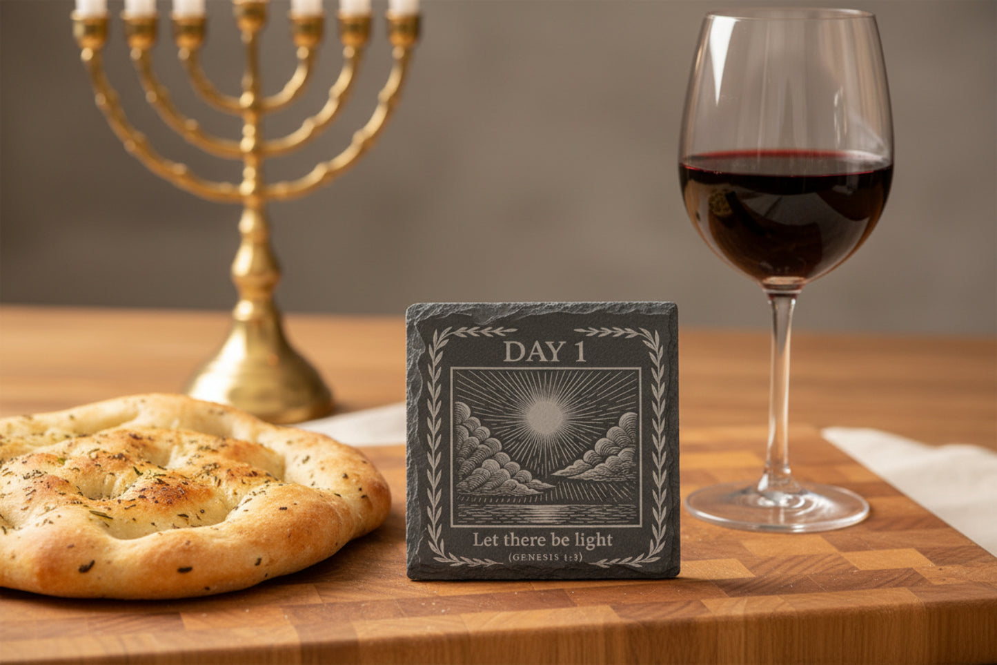 Day 1 Creation slate coaster Let there be light