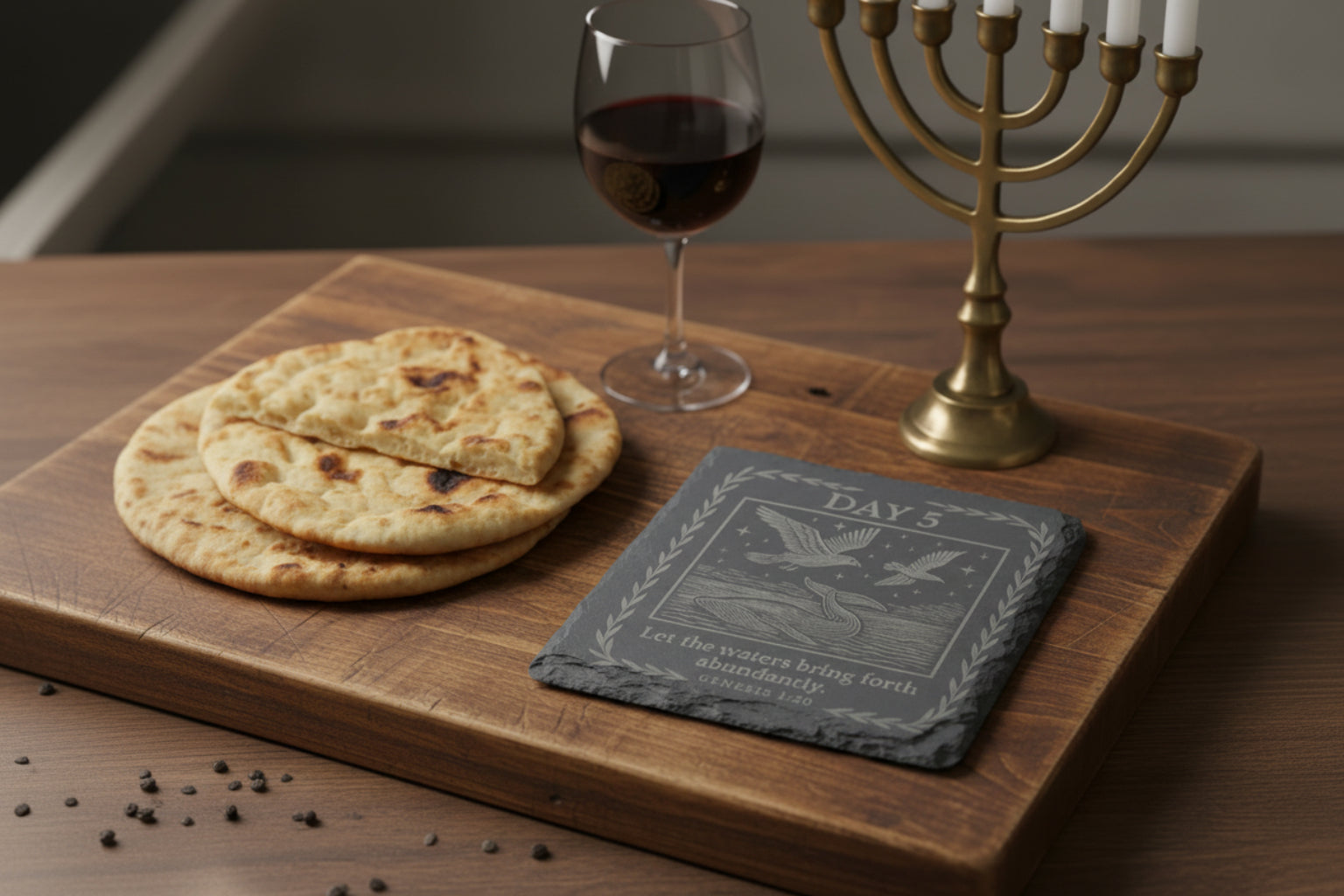 Day 5 Creation slate coaster let the waters bring forth abundantly
