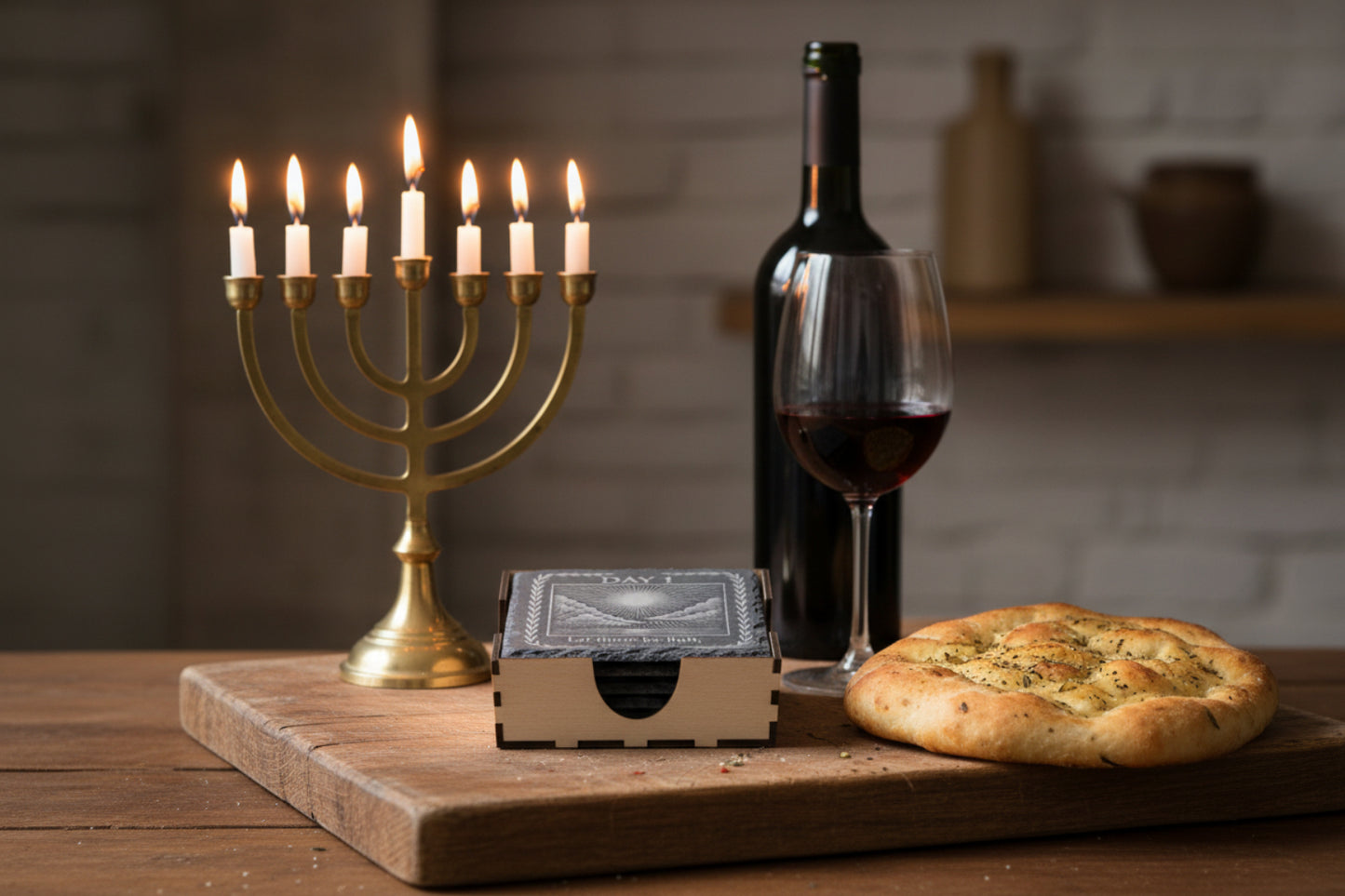 6 Days of Creation slate coaster gift set Genesis 1 with laser-cut holder