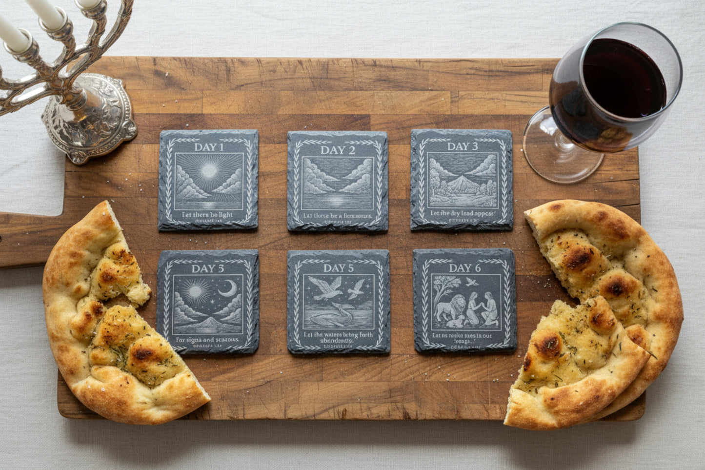 6 Days of Creation slate coaster set Genesis 1