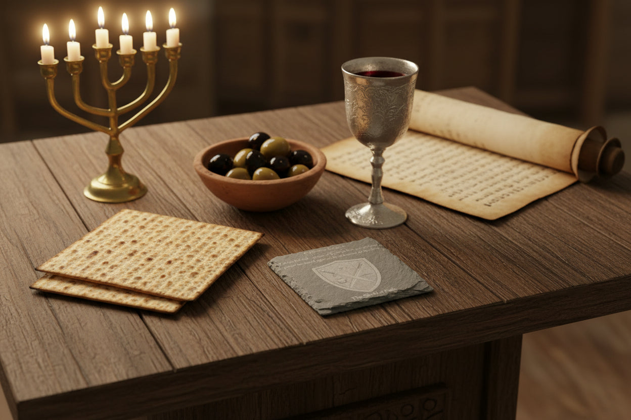 square Full Armor shield of faith slate coaster