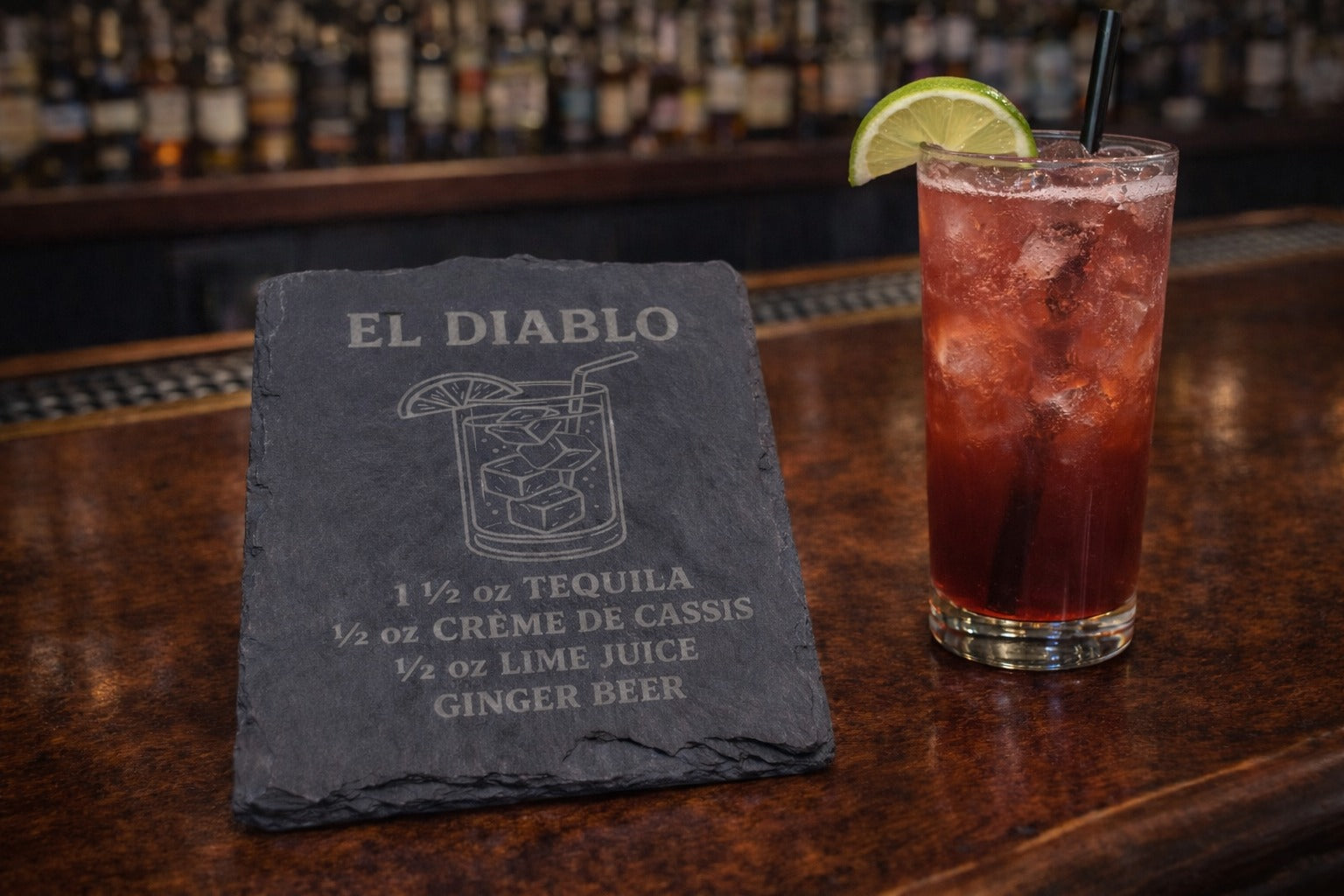 Engraved slate El Diablo tequila coaster