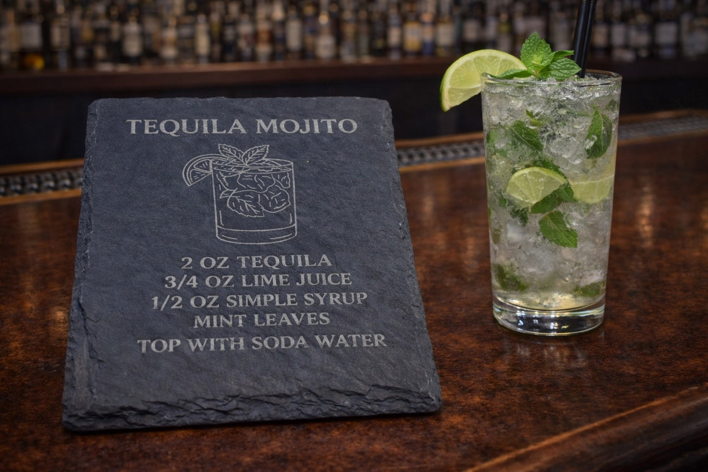 Engraved slate Mojito tequila coaster