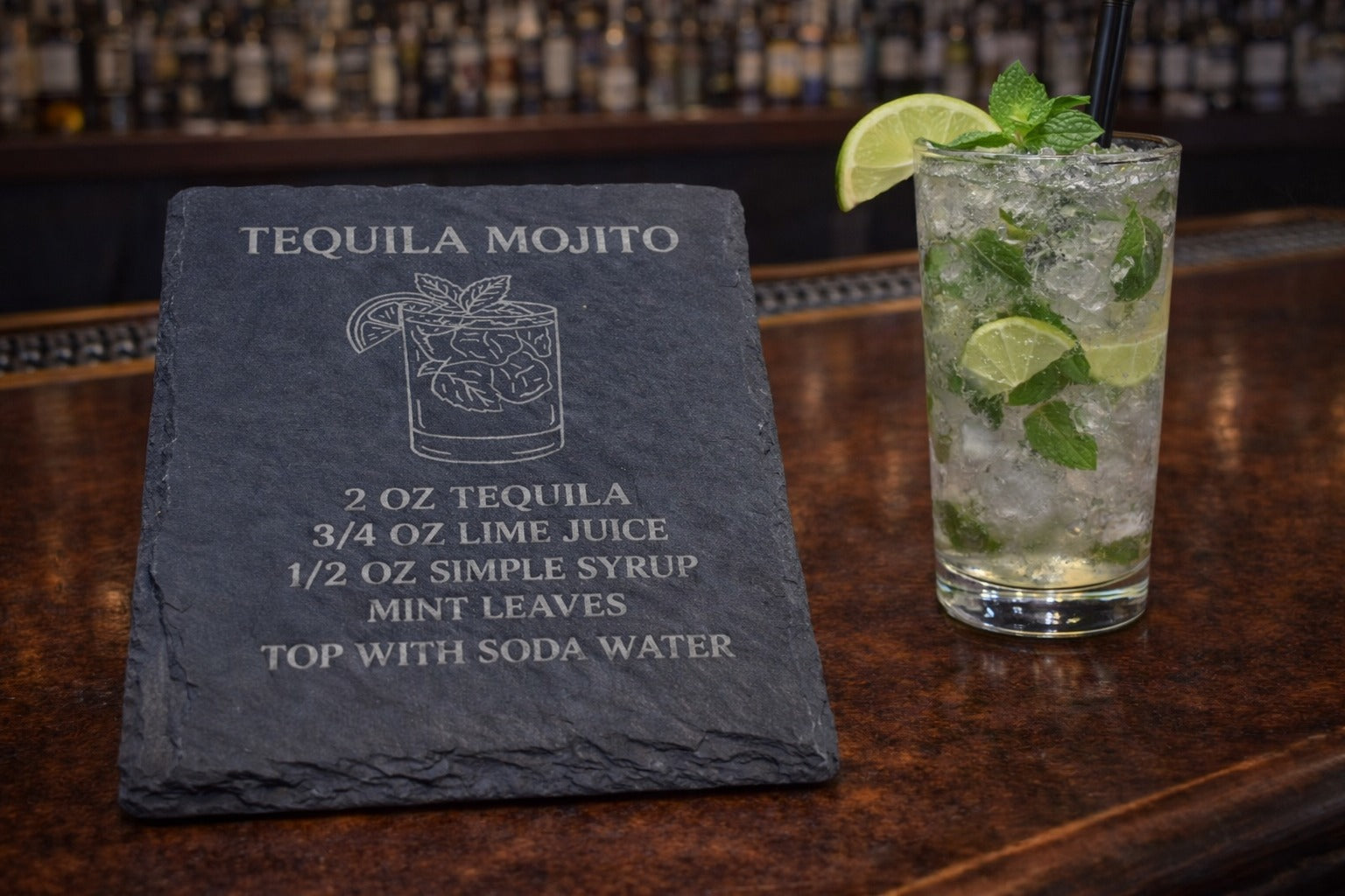 Engraved slate Mojito tequila coaster