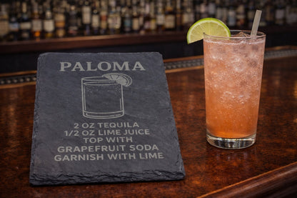 Engraved slate Paloma tequila coaster
