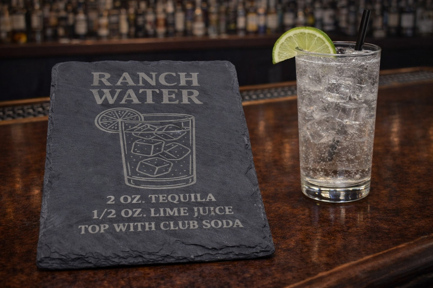Engraved slate Ranch Water tequila coaster