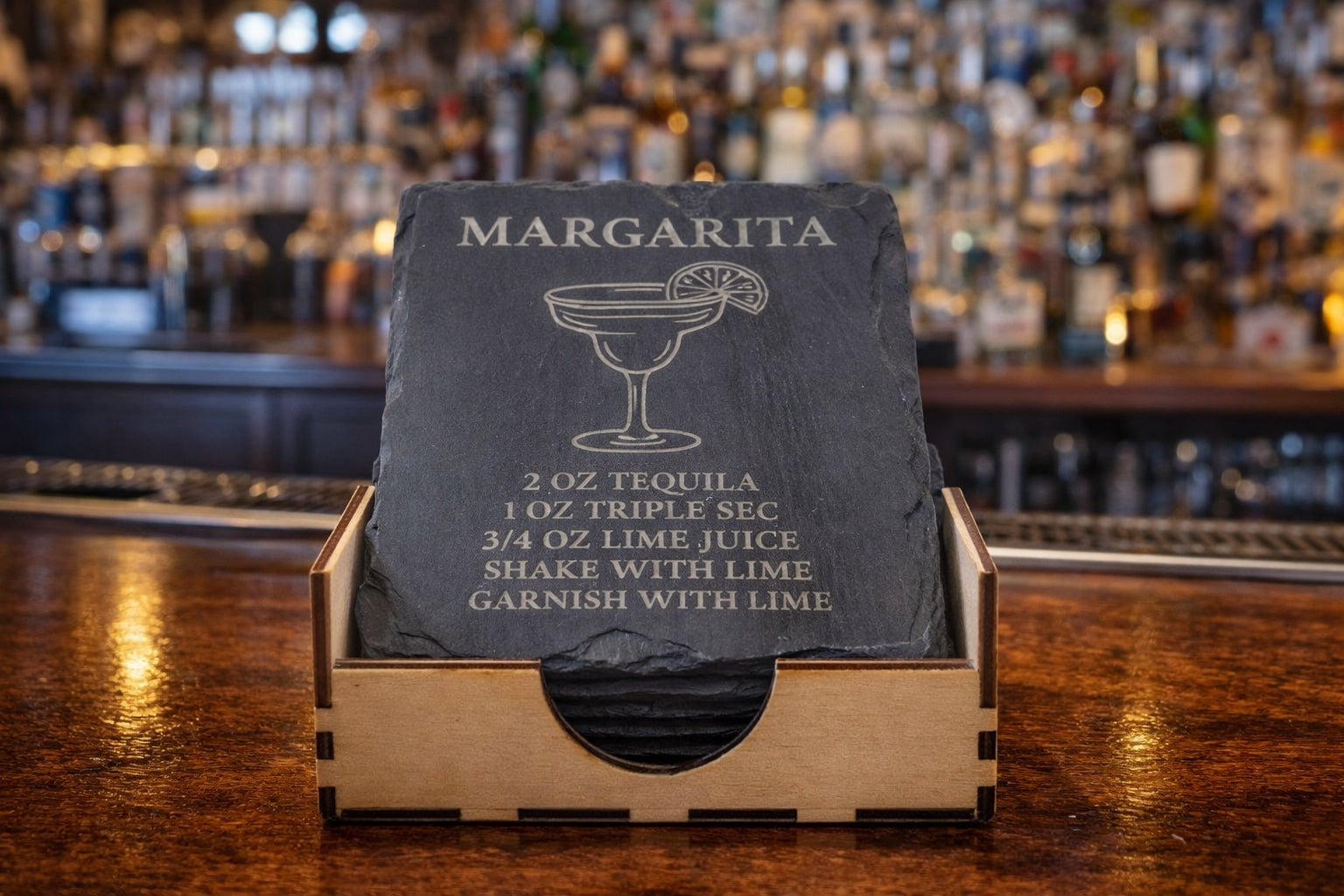 Square slate tequila recipe coaster set of six
