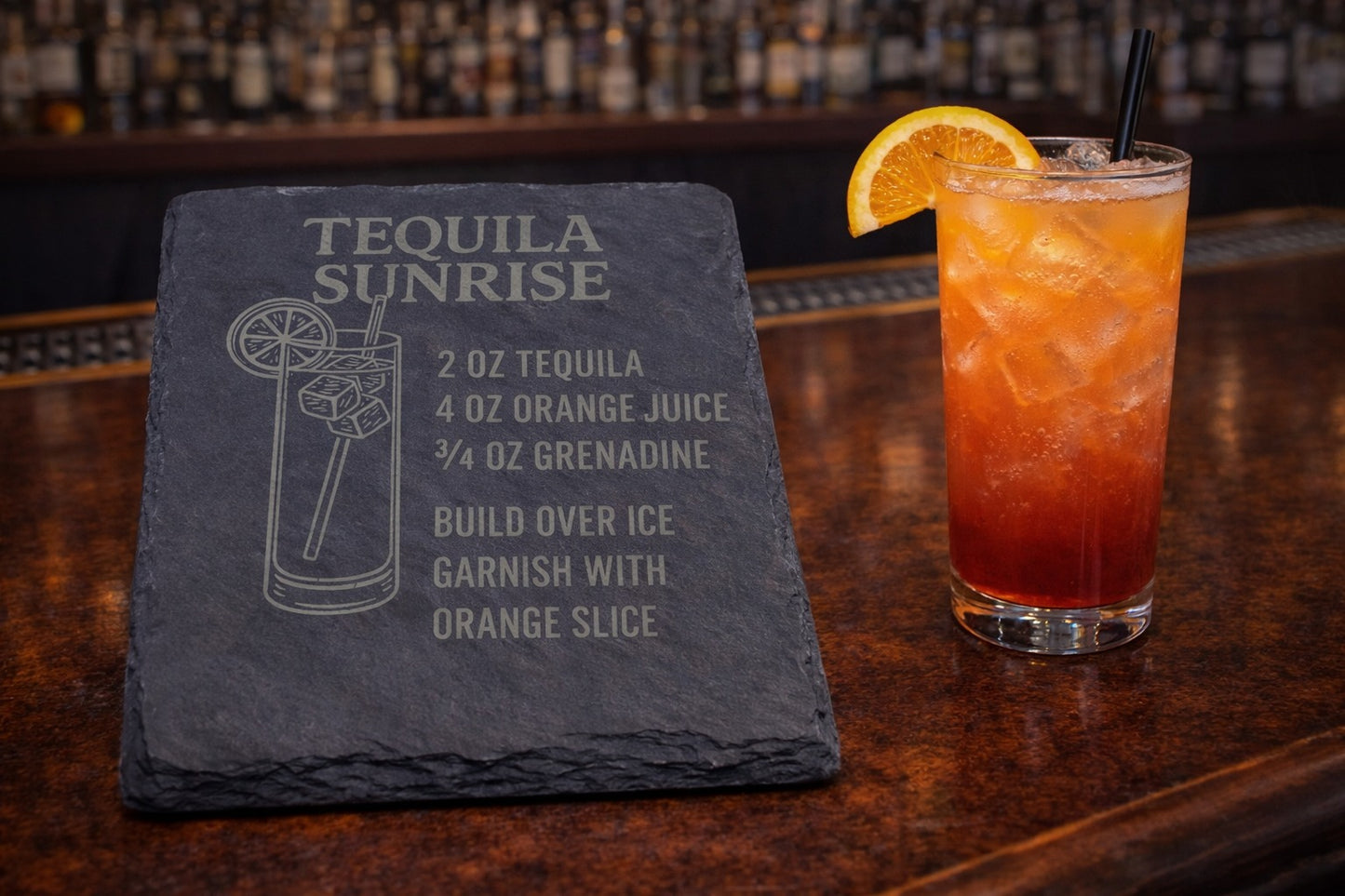 Engraved slate Tequila Sunrise tequila coaster