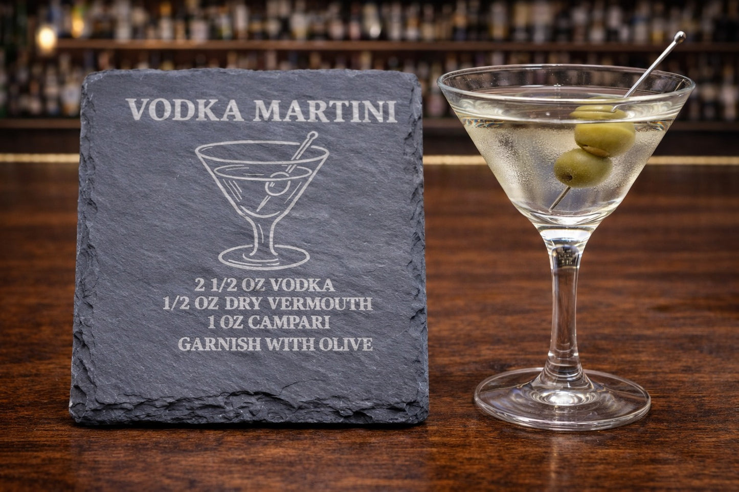 Engraved slate Vodka Martini vodka coaster