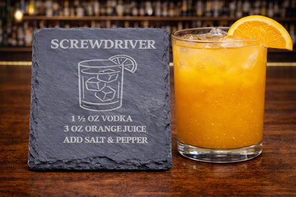 Engraved slate Screwdriver vodka coaster