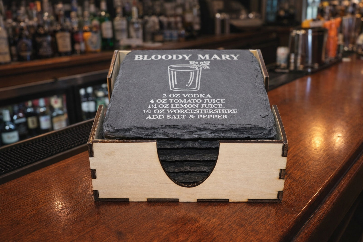 Round slate cocktail coaster gift set