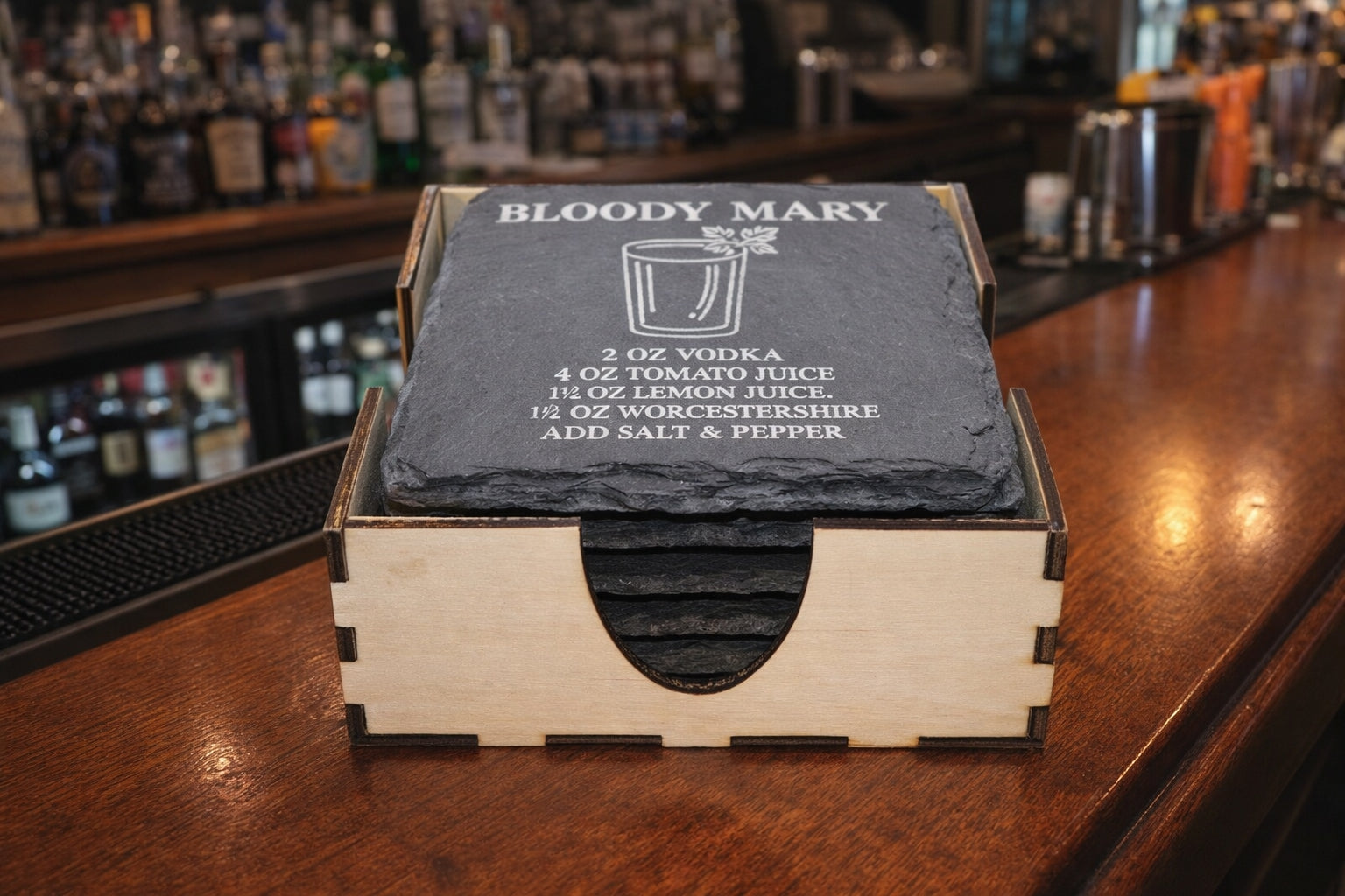 Round slate cocktail coaster gift set