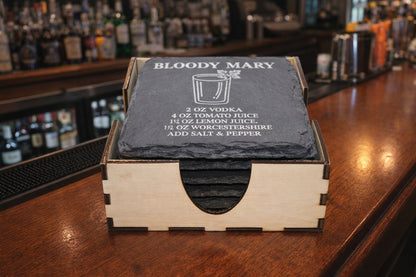 Round slate cocktail coaster gift set