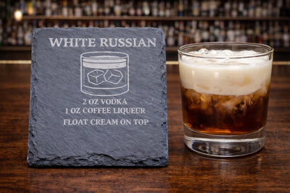 Engraved slate White Russian vodka coaster