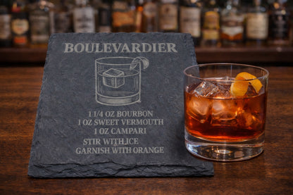 Engraved slate Boulevardier whiskey coaster