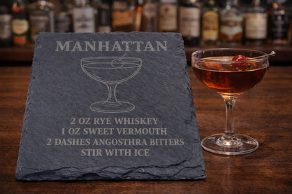 Engraved slate Manhattan whiskey coaster