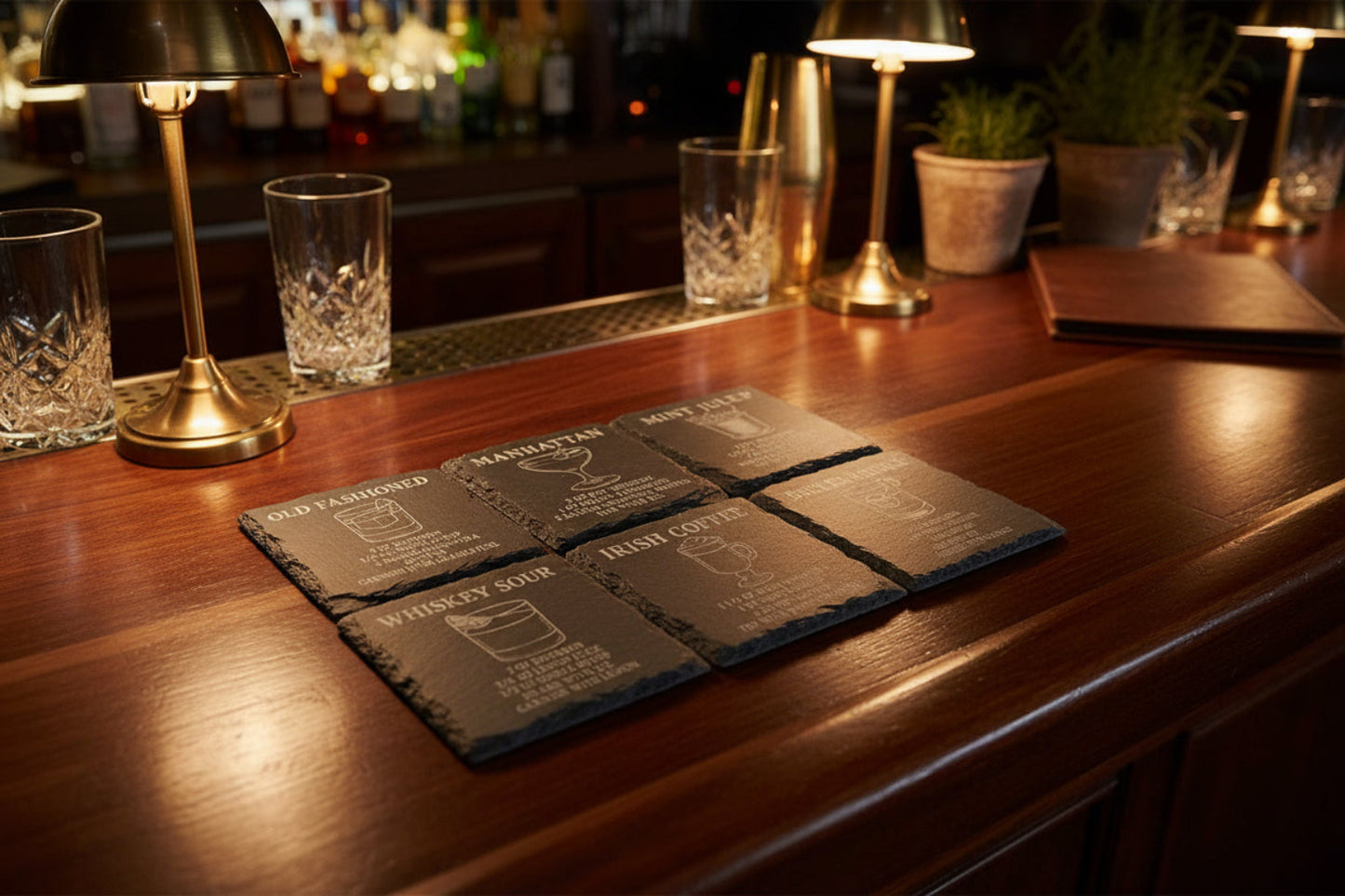 Square slate whiskey recipe coaster set of six