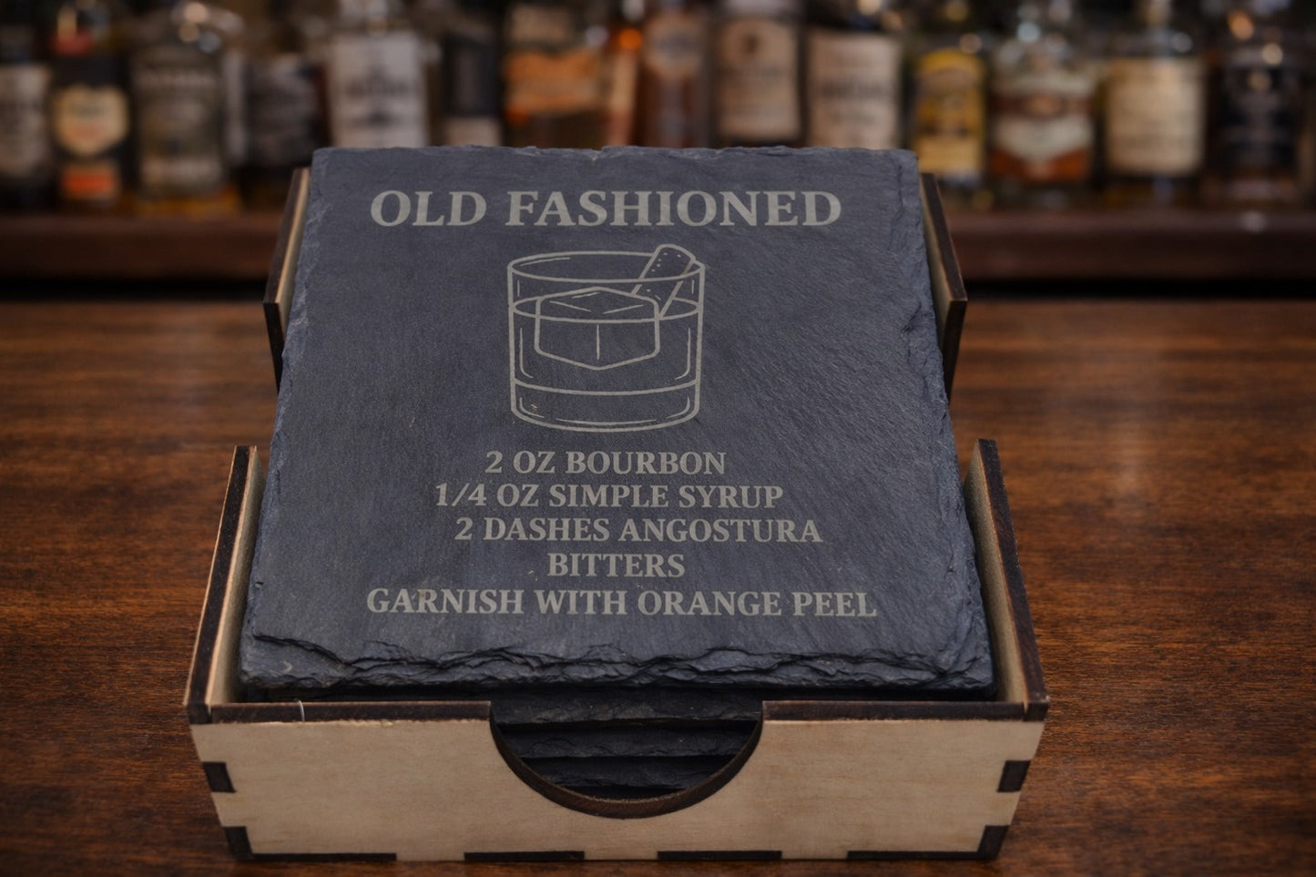 Square slate cocktail coaster gift set