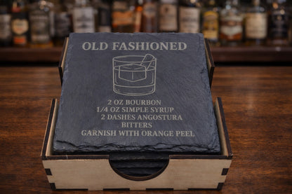 Square slate cocktail coaster gift set