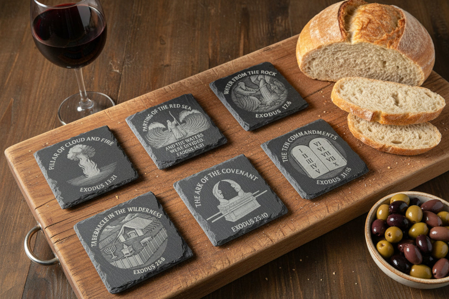 Laser engraved Wilderness Journey slate coasters set of six