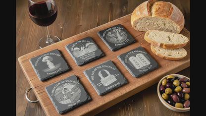 Wilderness Journey Slate Coaster Set – Biblical Exodus Scenes (Set of 6)