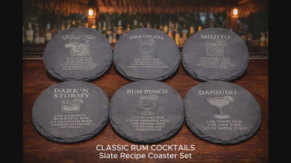 Rum Recipe Slate Coaster Set  – Classic Cocktails (Set of 6)